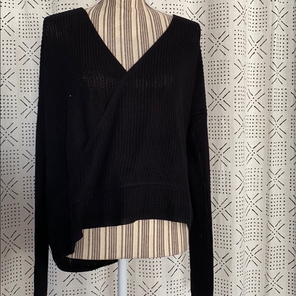 Black Knit Deep V Open Back Sweater - Picture 5 of 6